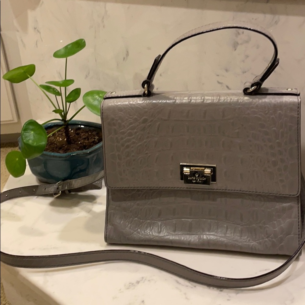 Kate Spade gray croc embossed crossbody tote